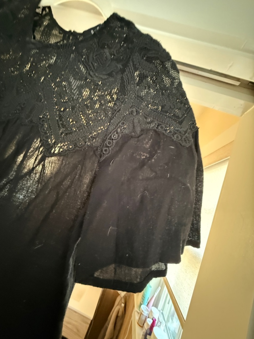 SEA lace yoke black a-line top - Picture 3 of 5